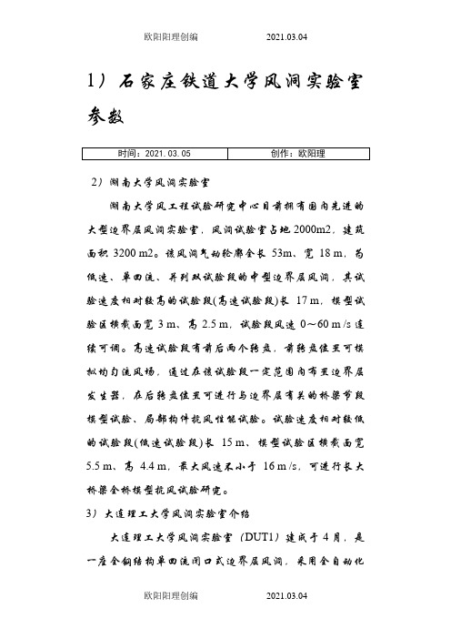 国内几个大型风洞实验室资料之欧阳理创编