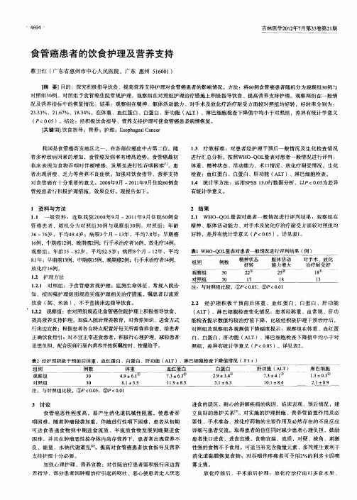 食管癌患者的饮食护理及营养支持