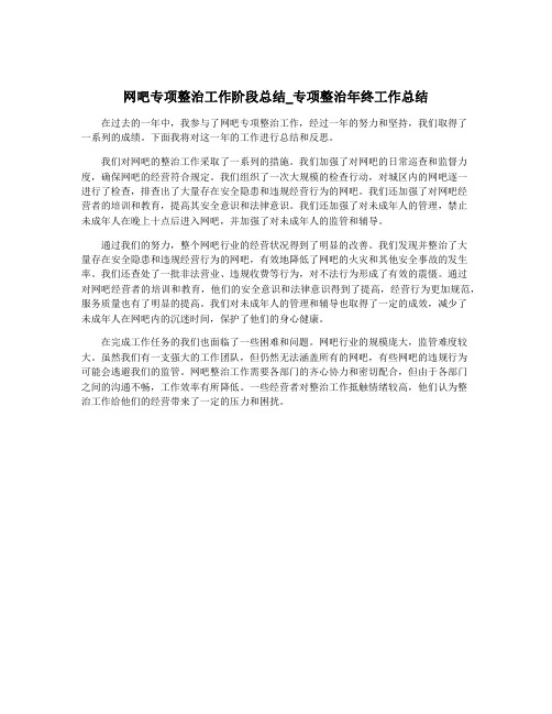 网吧专项整治工作阶段总结_专项整治年终工作总结