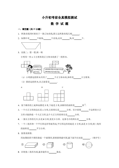 小升初数学考试试题附答案