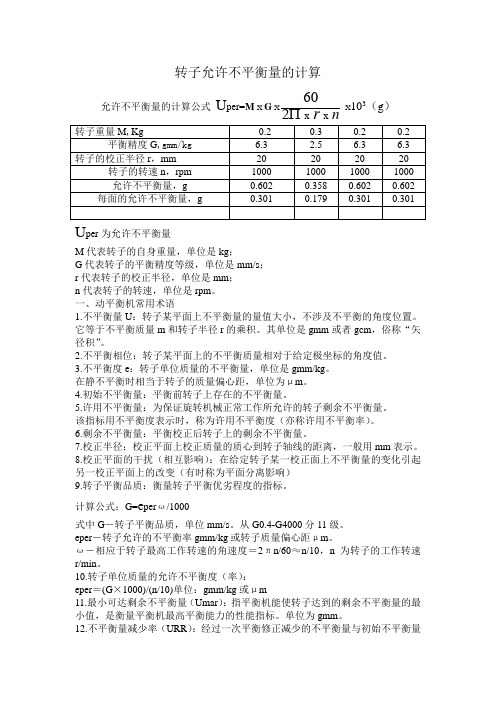 转子允许不平衡量的计算