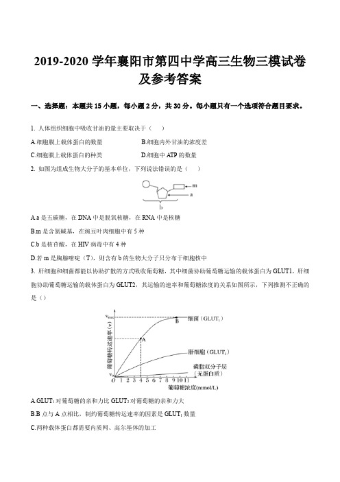 2019-2020学年襄阳市第四中学高三生物三模试卷及参考答案