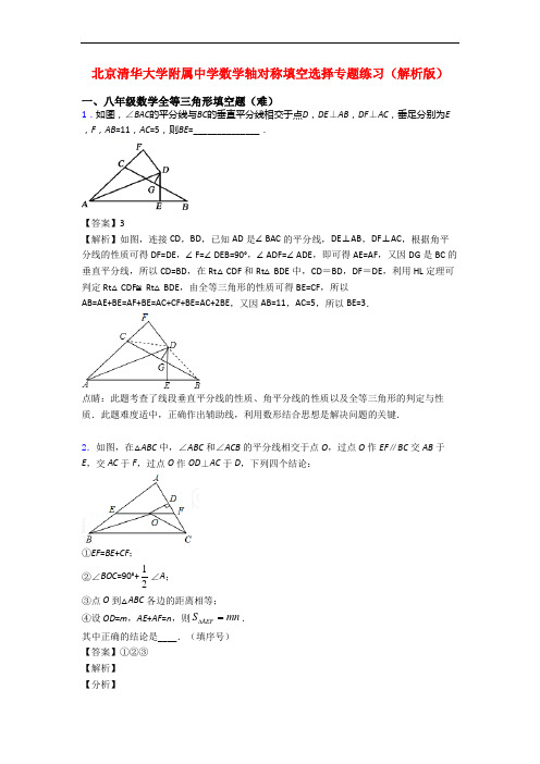 北京清华大学附属中学数学轴对称填空选择专题练习(解析版)