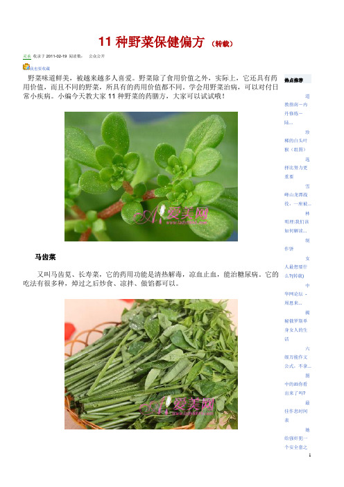 11种野菜保健偏方