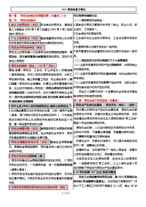 2017自学考试劳动法笔记全面