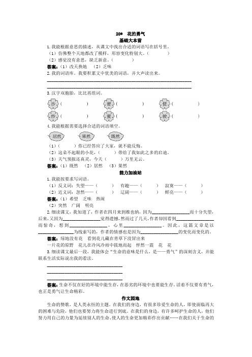 人教新课标小学四年级语文下册同步练习试卷第八册优化练习 花的勇气试题及答案