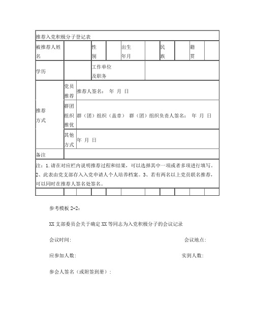 推荐入党积极分子登记表、备案报告、批复、通知书