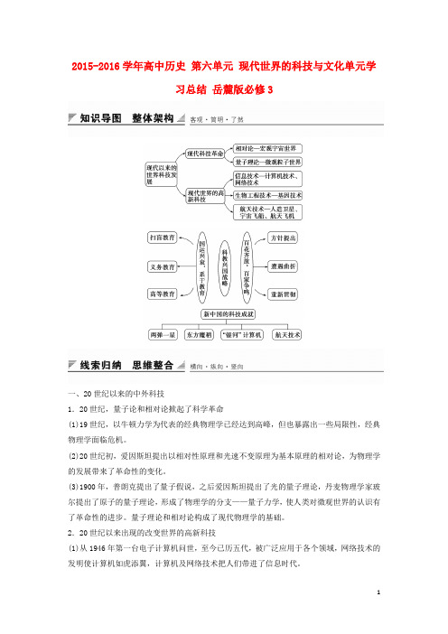 创新设计2015_2016学年高中历史第六单元现代世界的科技与文化单元学习总结