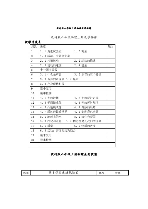 集体备课教科版八年级上册物理全册教案