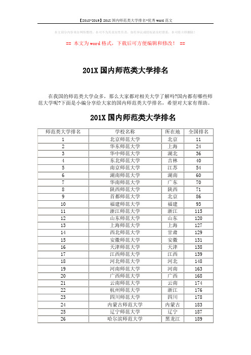 【2018-2019】201X国内师范类大学排名-优秀word范文 (6页)