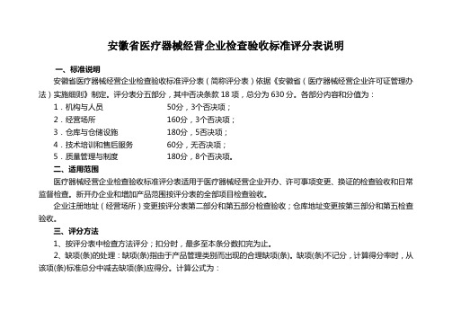 安徽省医疗器械经营企业检查验收标准评分表说明