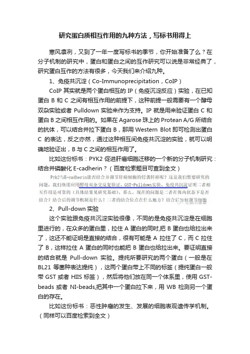 研究蛋白质相互作用的九种方法，写标书用得上