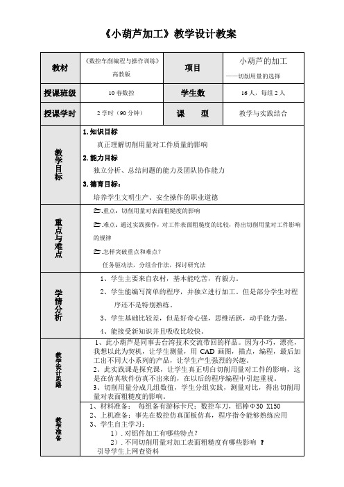 全国“创新杯”机械类说课大赛一等奖作品小葫芦加工教学设计教案