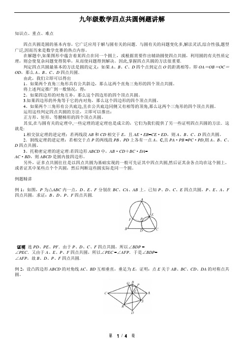 九年级数学四点共圆例题讲解