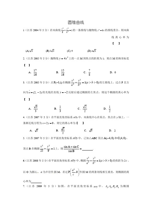 【十年高考】江苏省2004-2013年高考数学真题分类汇编(名师整理)：圆锥曲线