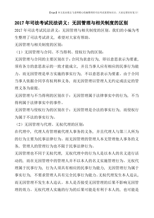 2017年司法考试民法讲义：无因管理与相关制度的区别