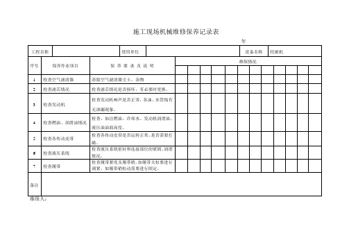 挖掘机月度机械维修保养记录表