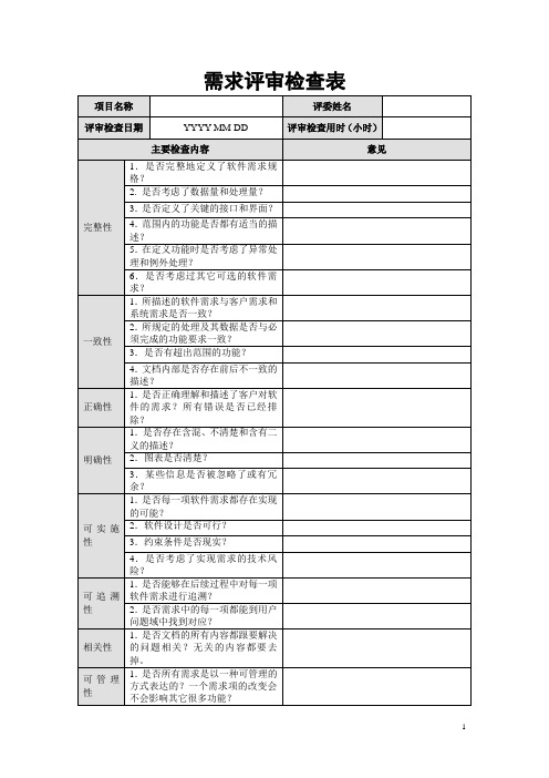 需求评审检查表