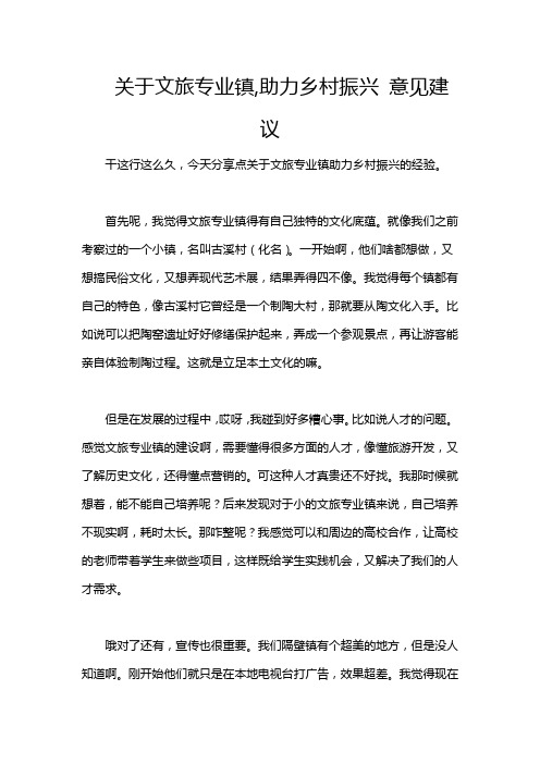 关于文旅专业镇,助力乡村振兴 意见建议