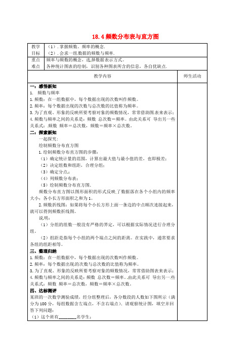 冀教初中数学八下《18.4频数分布表与直方图》word教案