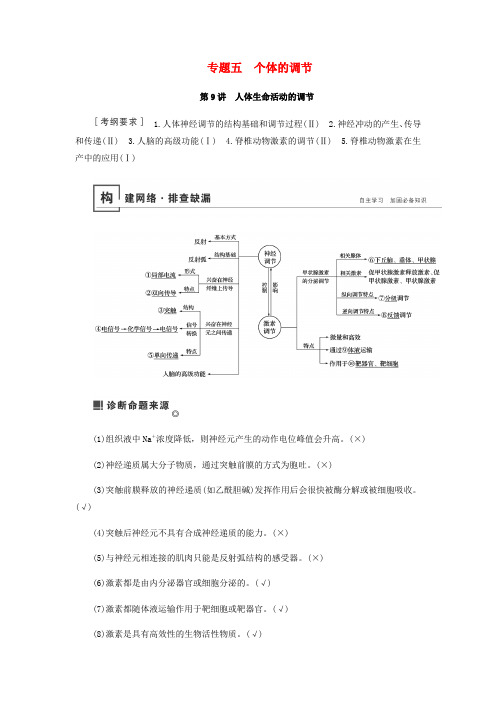 2019届高考生物二轮复习专题五个体的调节学案