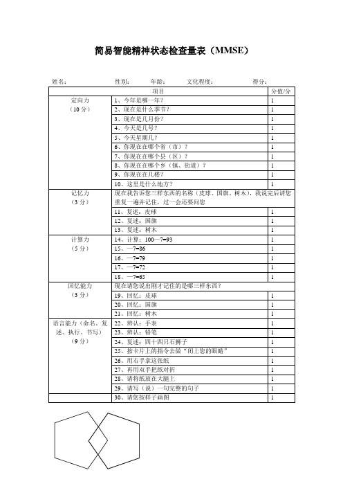 简易精神状态检查量表( MMSE)