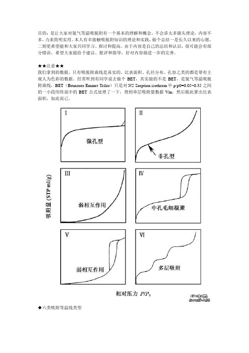 关于氮气等温吸脱附计算比表面积、孔径分布的若干说明