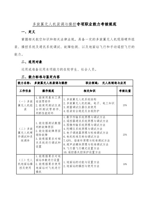 多旋翼无人机装调与操控专项职业能力考核规范