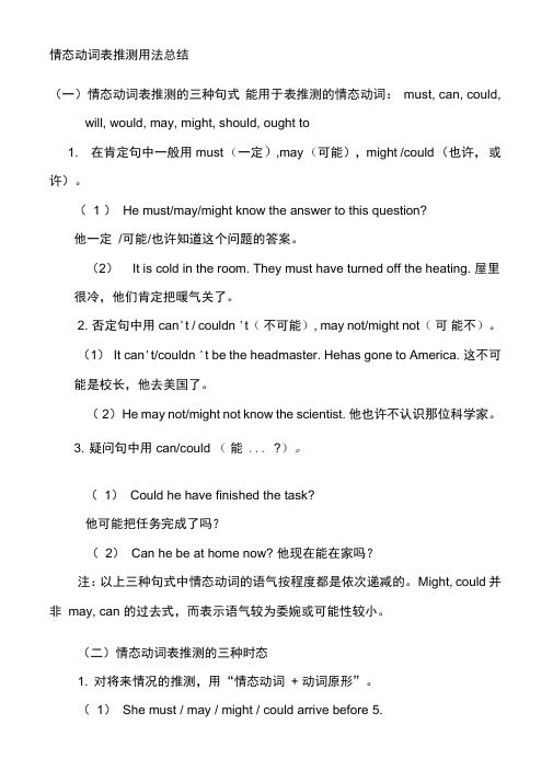 情态动词表推测用法总结