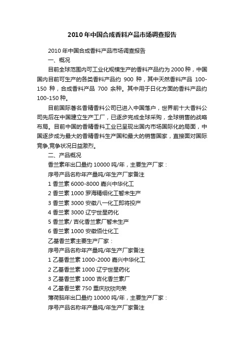 2010年中国合成香料产品市场调查报告