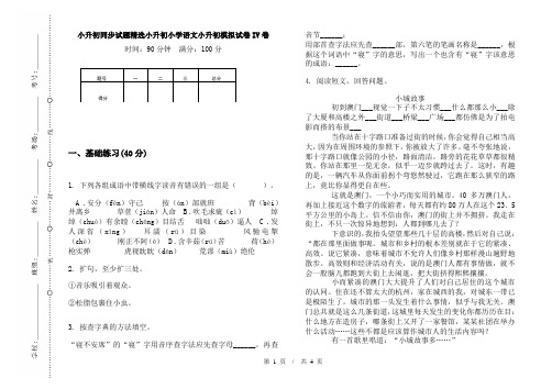 小升初同步试题精选小升初小学语文小升初模拟试卷IV卷