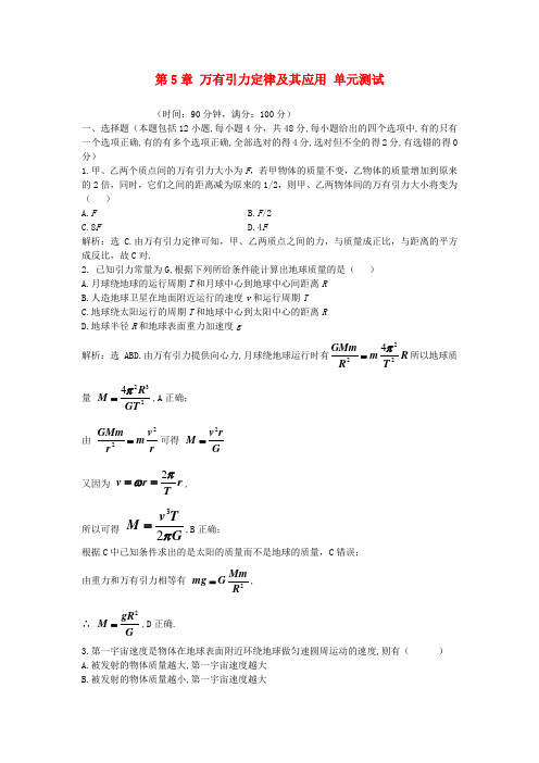 高中物理 第5章万有引力定律及其应用单元测试13 鲁科版必修2