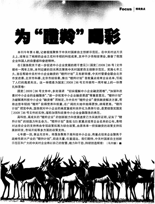 为“瞪羚”喝彩：加大政策倾斜力度支持企业做强做大——中关村推出“瞪羚计划”首批重点培育企业