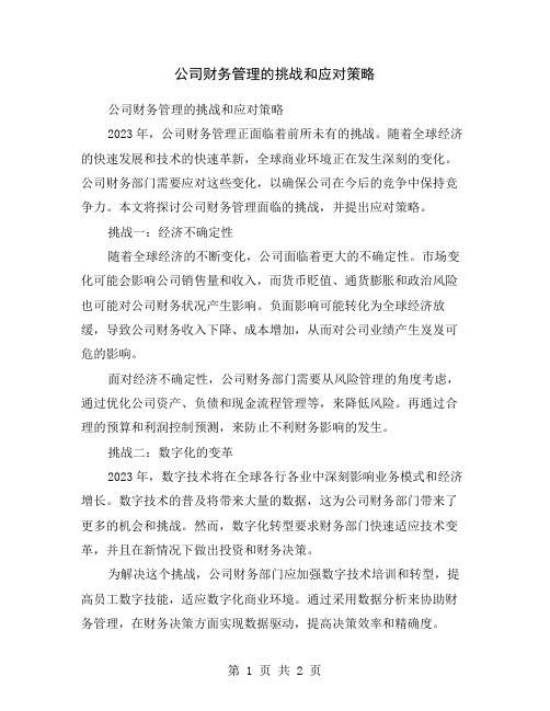 公司财务管理的挑战和应对策略