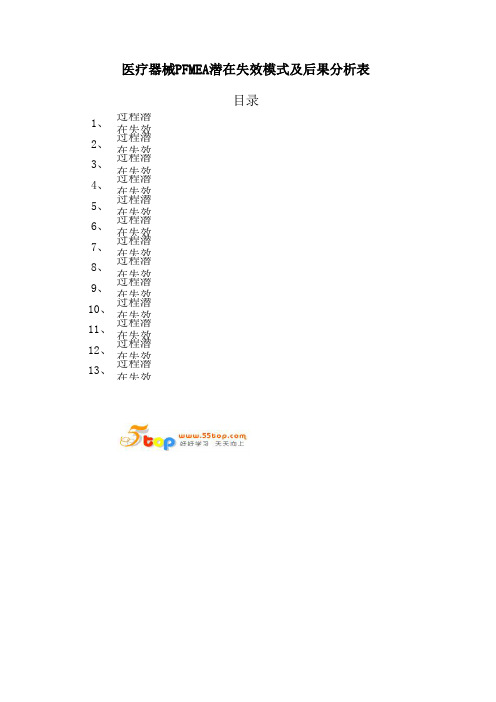 医疗器械PFMEA潜在失效模式及后果分析表