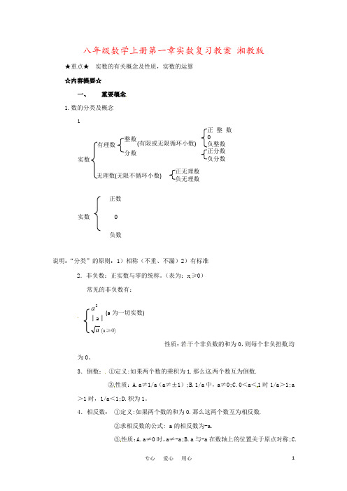 八年级数学上册第一章实数复习教案 湘教版