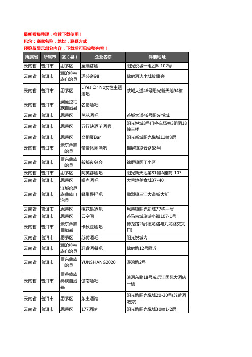 新版云南省普洱市酒吧企业公司商家户名录单联系方式地址大全97家