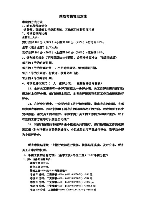 绩效考核各类方式方法表格