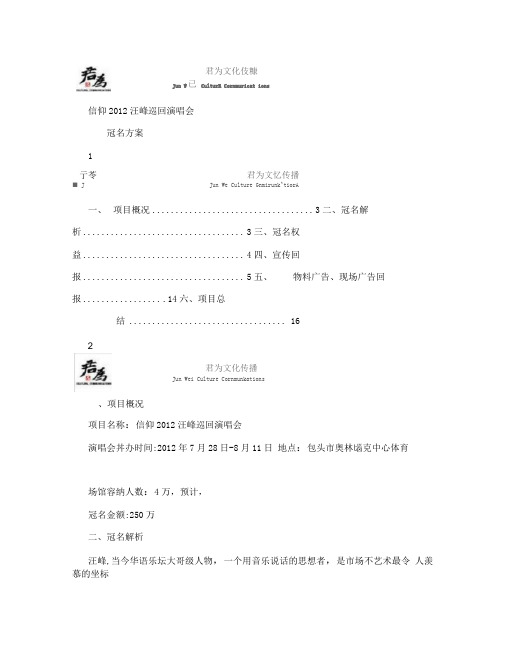 汪峰演唱会招商方案