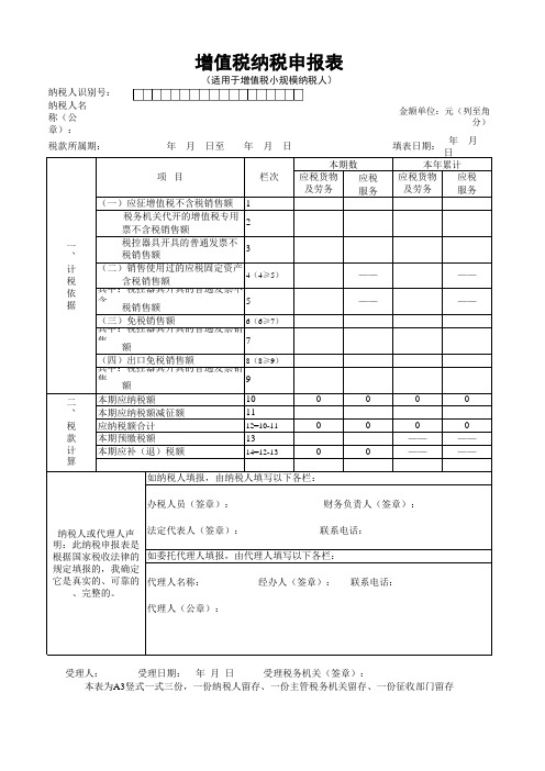 增值税小规模纳税人申报表