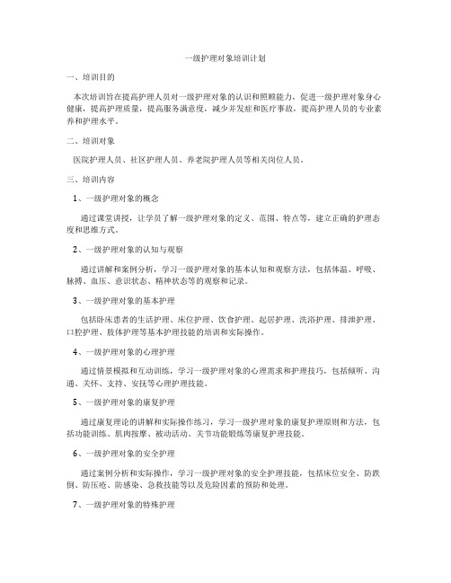 一级护理对象培训计划