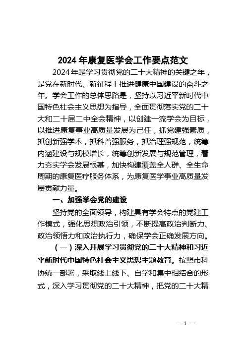 2024年康复医学会工作要点范文