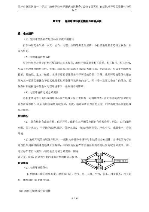 天津市静海区第一中学高中地理学业水平测试知识整合:必修1第五章 自然地理环境的整体性和差异性
