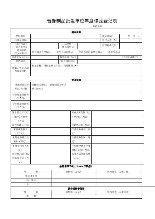 发行单位年度核验登记表