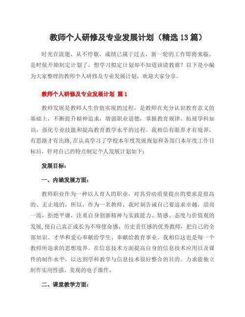 教师个人研修及专业发展计划(精选13篇)