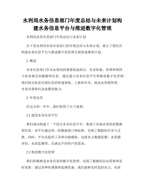 水利局水务信息部门年度总结与未来计划构建水务信息平台与推进数字化管理