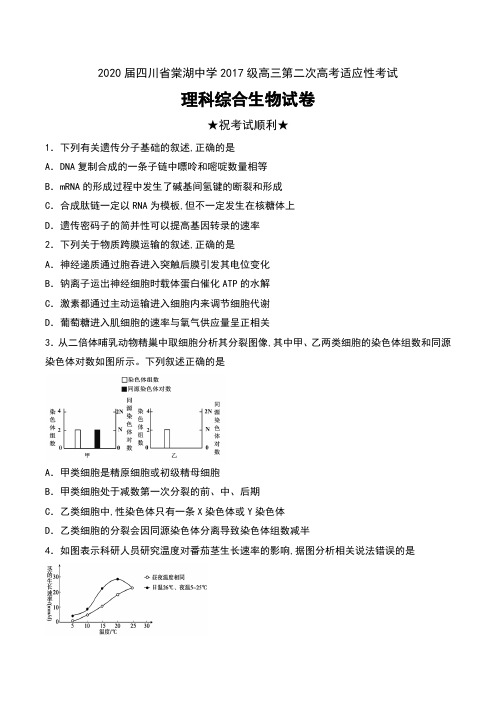 2020届四川省棠湖中学2017级高三第二次高考适应性考试理科综合生物试卷及答案