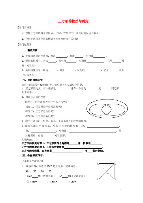 广东省河源市江东新区九年级数学上册 第一章 特殊平行四边形 1.3 正方形的性质与判定导学案1(B层