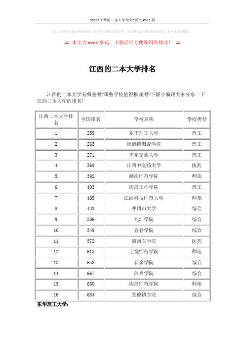 2019-江西的二本大学排名-范文word版 (3页)