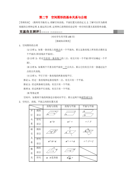 2019年高考数学一轮复习: 第7章 立体几何 第2节 空间图形的基本关系与公理学案 理 北师大版